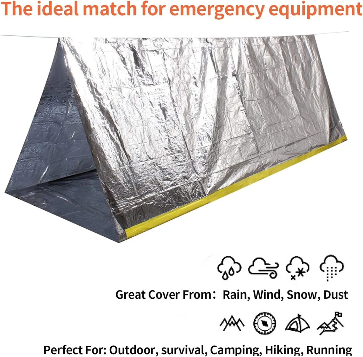 1 Piece Survival Shelter, Polyester Film Emergency Tent Survival Kit with String Bundle Pocket Whistle for Hiking, Car Camping, First Aid Hurricane