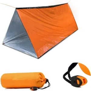 1 Piece Survival Shelter, Polyester Film Emergency Tent Survival Kit with String Bundle Pocket Whistle for Hiking, Car Camping, First Aid Hurricane