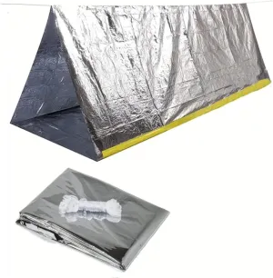 1 Piece Survival Shelter, Polyester Film Emergency Tent Survival Kit with String Bundle Pocket Whistle for Hiking, Car Camping, First Aid Hurricane