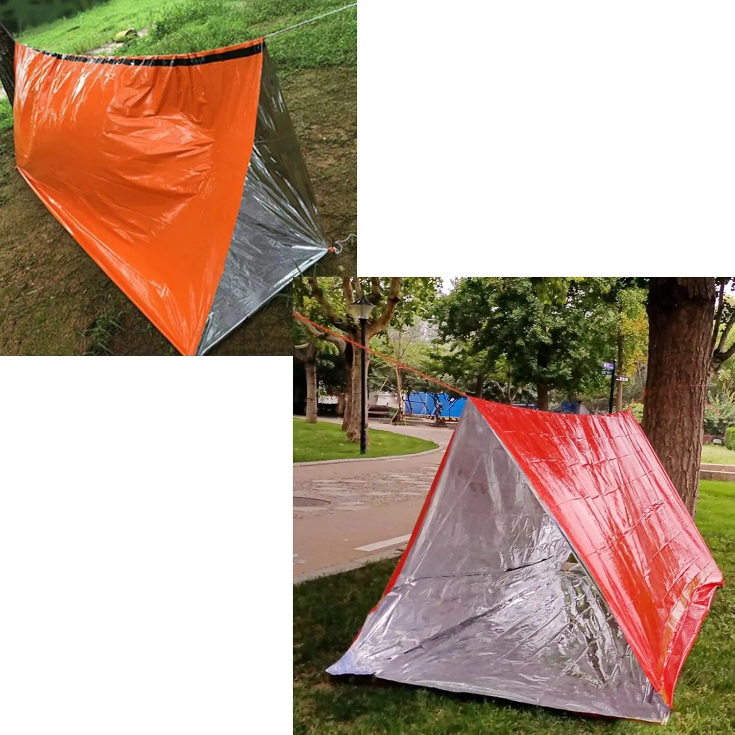 1 Piece Survival Shelter, Polyester Film Emergency Tent Survival Kit with String Bundle Pocket Whistle for Hiking, Car Camping, First Aid Hurricane
