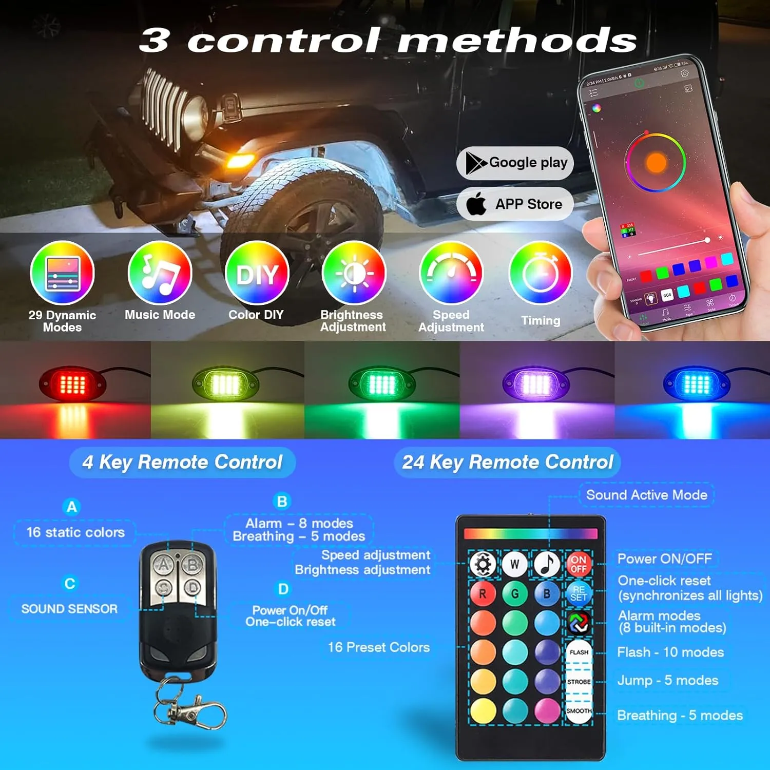 12Pods Segmented RGB LED Rock Light Kit With APP/RF Remote Control, Upgraded Underglow Multi Zone Neon Underbody Multi Color 12V Waterproof for Trucks Jeep UTV ATV Golf Cart Offroad SXS