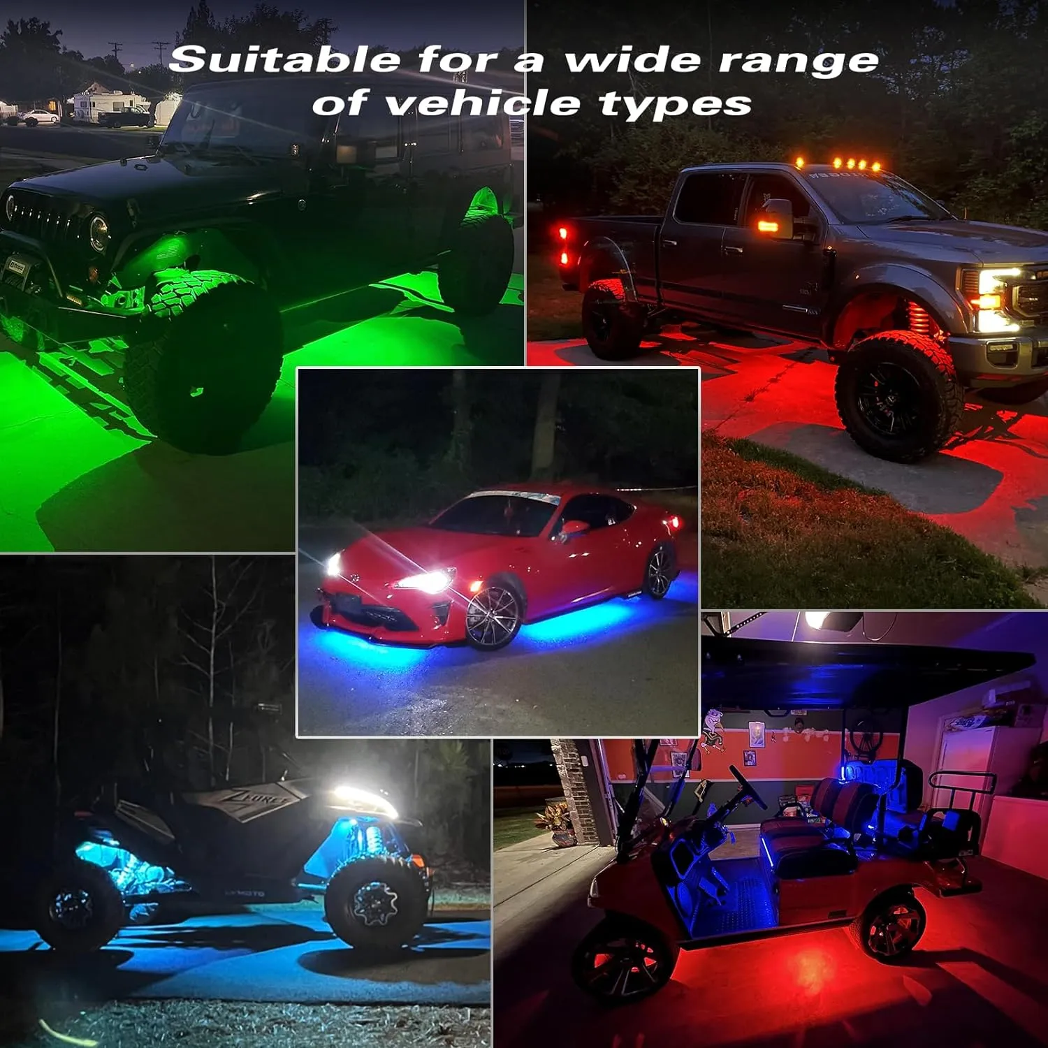 12Pods Segmented RGB LED Rock Light Kit With APP/RF Remote Control, Upgraded Underglow Multi Zone Neon Underbody Multi Color 12V Waterproof for Trucks Jeep UTV ATV Golf Cart Offroad SXS