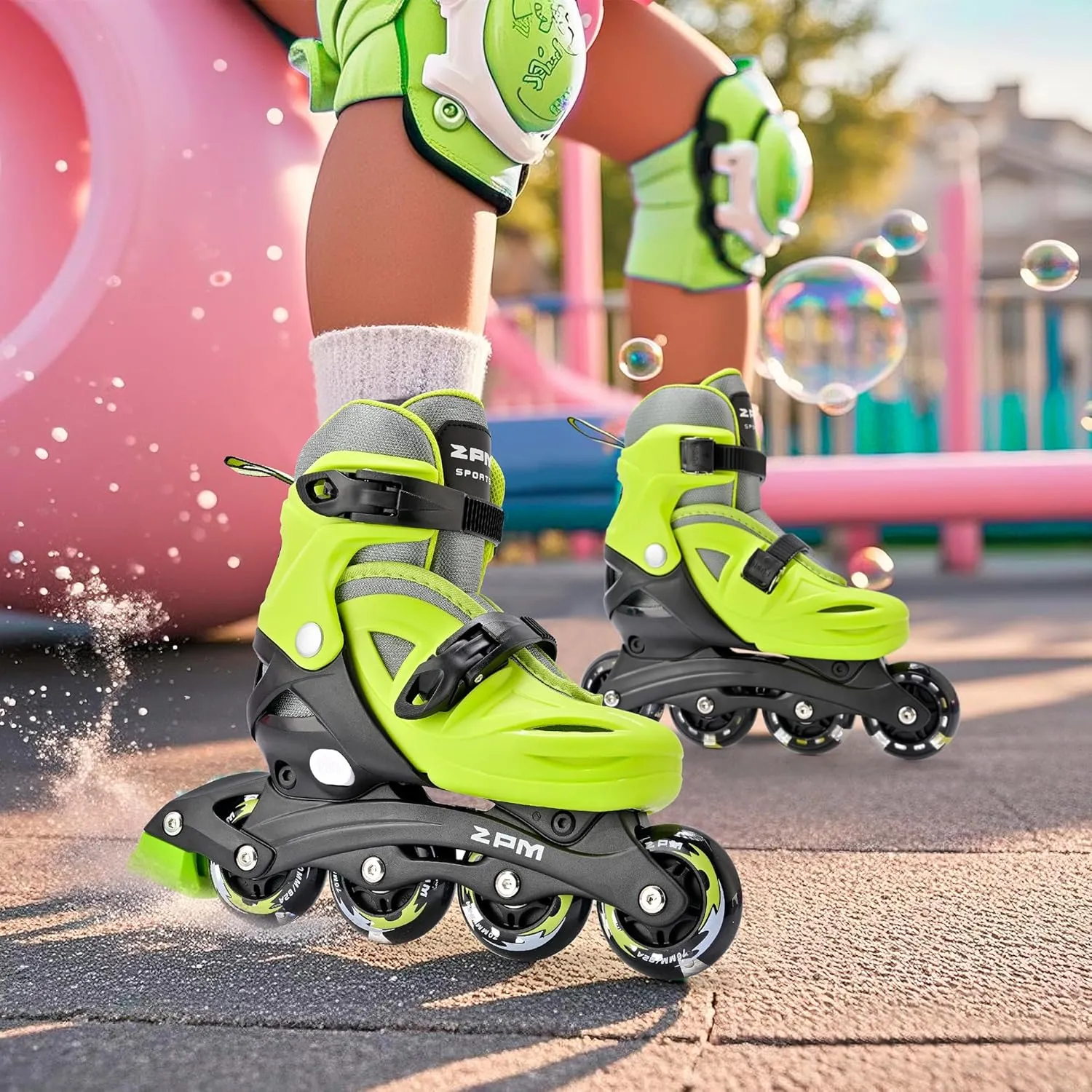 2PM SPORTS Inline Skates with Light Up Wheels, Roller Skates Blades for Boys Girls Kids Ages 5-8 8-12 4-6 6-12, Size Adjustable Beginner Blades Roller Skates for Youth Women Beginner Friendly
