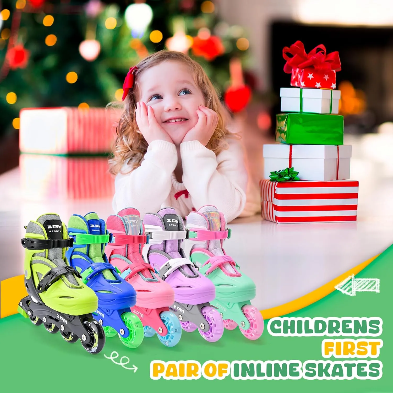 2PM SPORTS Inline Skates with Light Up Wheels, Roller Skates Blades for Boys Girls Kids Ages 5-8 8-12 4-6 6-12, Size Adjustable Beginner Blades Roller Skates for Youth Women Beginner Friendly