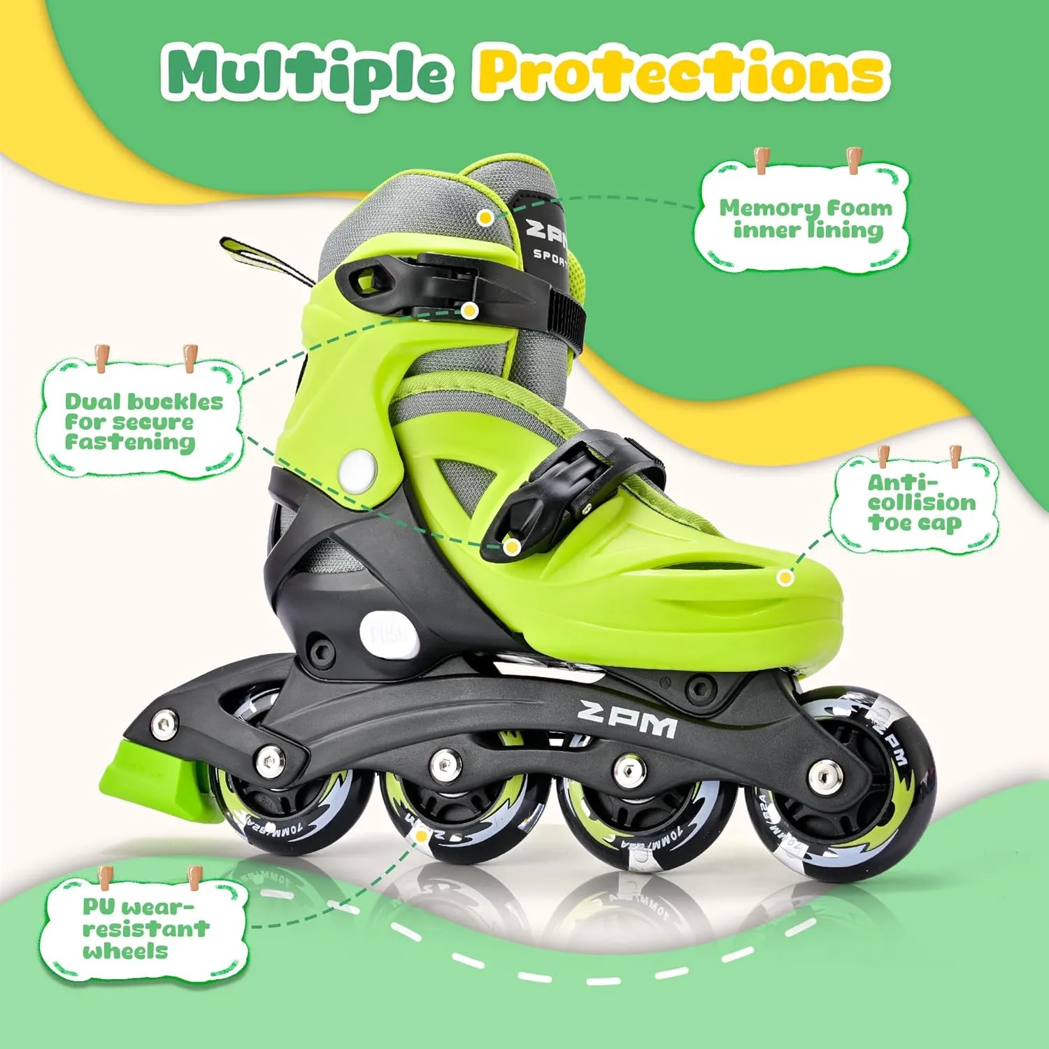2PM SPORTS Inline Skates with Light Up Wheels, Roller Skates Blades for Boys Girls Kids Ages 5-8 8-12 4-6 6-12, Size Adjustable Beginner Blades Roller Skates for Youth Women Beginner Friendly