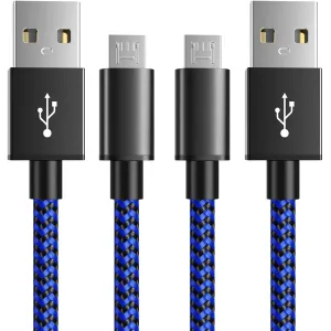 6amLifestyle PS4 Charger Cable, 10ft 2 Pack Micro USB Cable, Nylon Braided Cord, for PS4 Slim/Pro, Xbox One S/X Controller, Micro Ports Accessories Kit, Blue