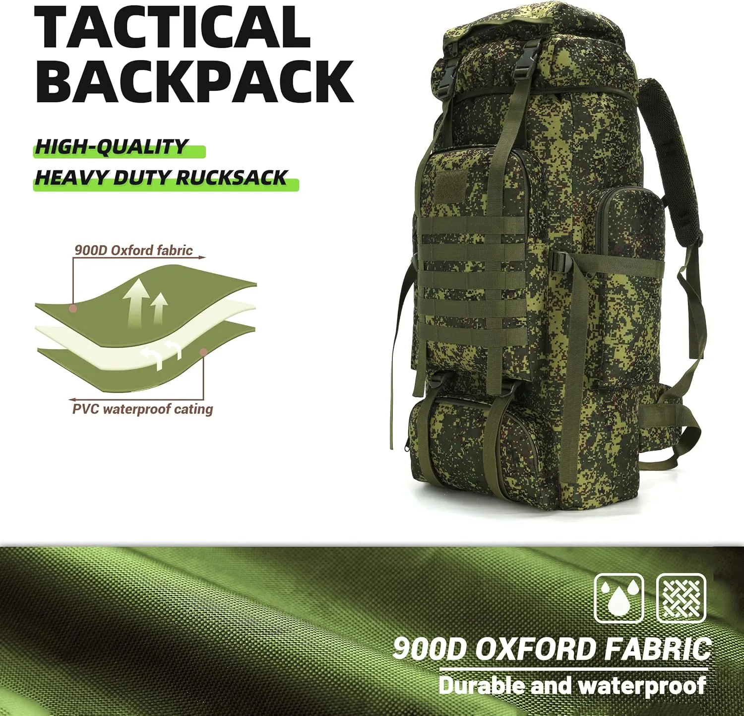 70L Hiking Backpack Military Tactical Camping Adjustable waterproof Climbing Sport Bags