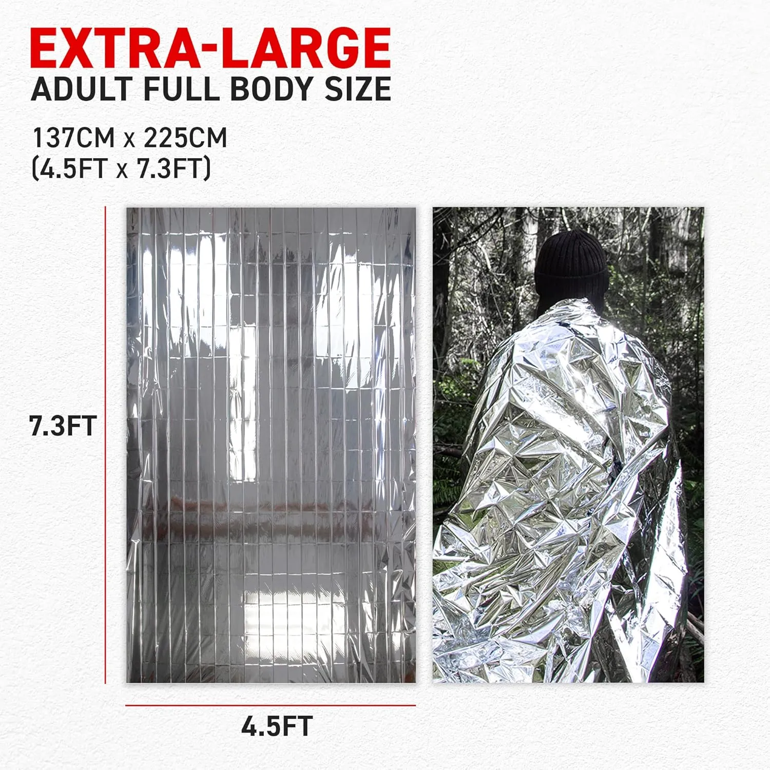 72 HRS MIL-SPEC Emergency Space Blankets Mylar Survival Thermal Blankets for Camping, Hiking, Marathon, First Aid, Extreme Weather, Shelter (4-Pack)