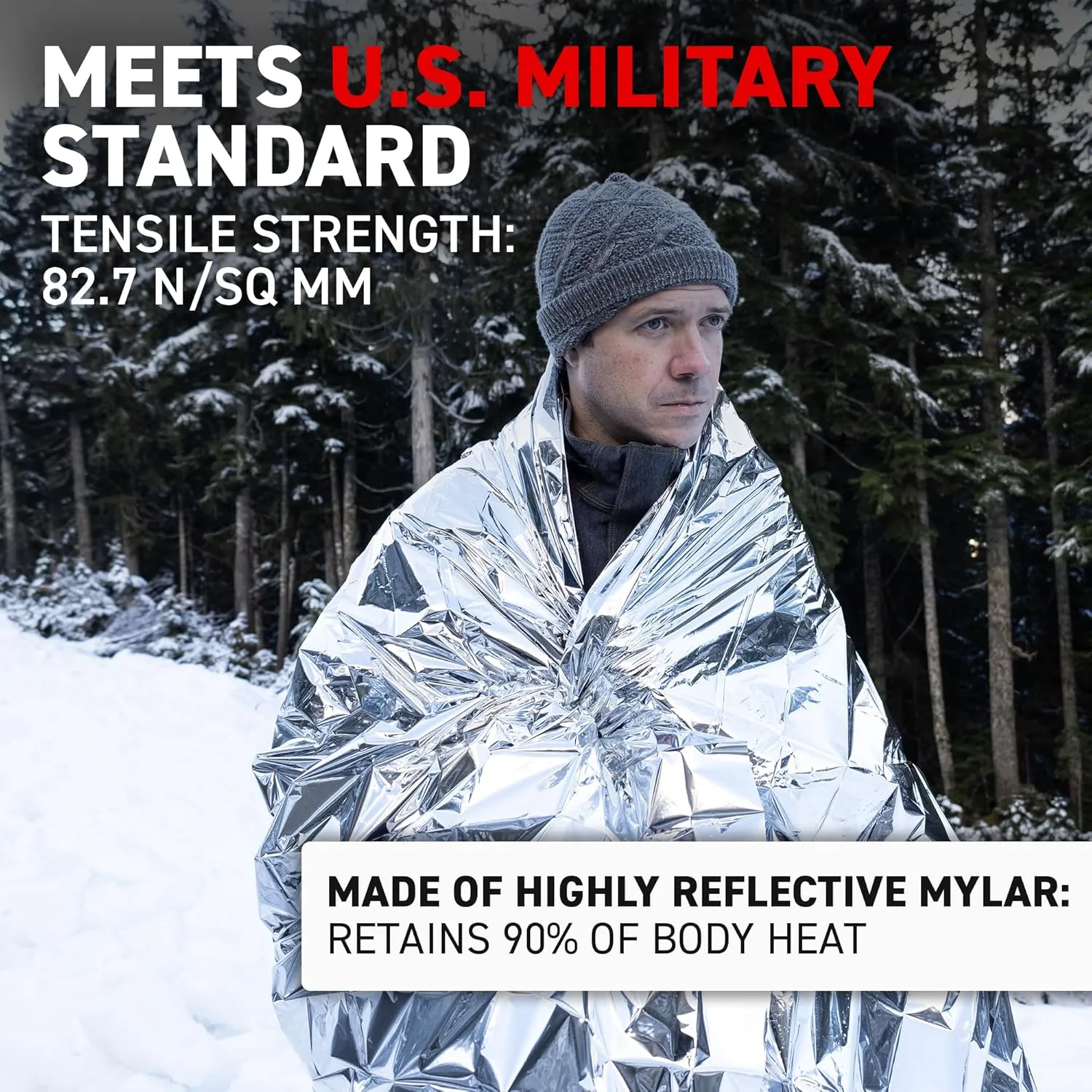72 HRS MIL-SPEC Emergency Space Blankets Mylar Survival Thermal Blankets for Camping, Hiking, Marathon, First Aid, Extreme Weather, Shelter (4-Pack)
