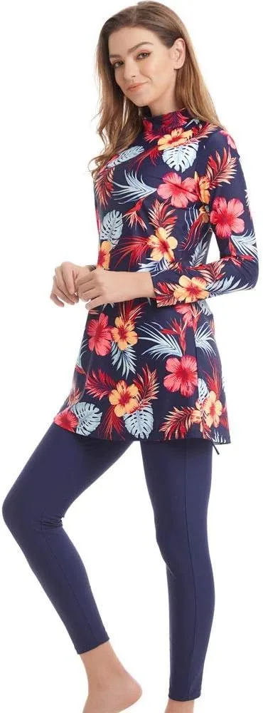 Ababalaya Fully Covered Swimsuits 3 Pieces Full Covered Burkini Swimwear with Swimming Cap