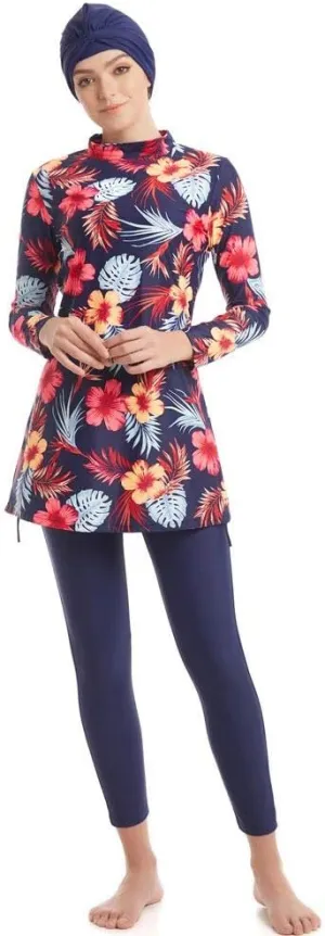 Ababalaya Fully Covered Swimsuits 3 Pieces Full Covered Burkini Swimwear with Swimming Cap