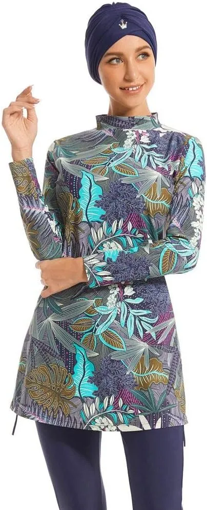 Ababalaya Fully Covered Swimsuits 3 Pieces Full Covered Burkini Swimwear with Swimming Cap