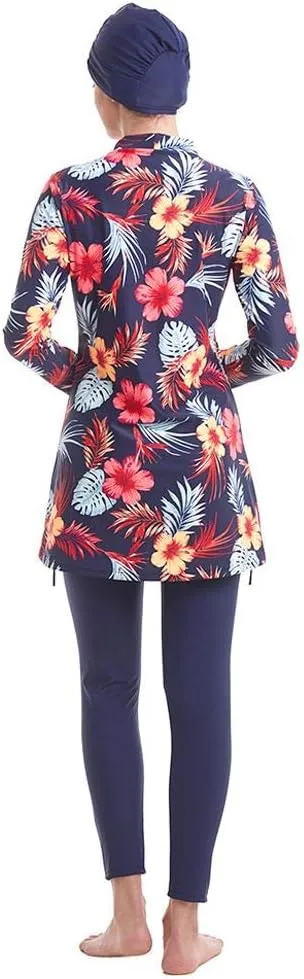 Ababalaya Fully Covered Swimsuits 3 Pieces Full Covered Burkini Swimwear with Swimming Cap