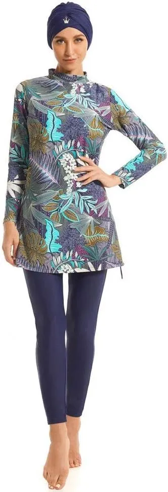 Ababalaya Fully Covered Swimsuits 3 Pieces Full Covered Burkini Swimwear with Swimming Cap