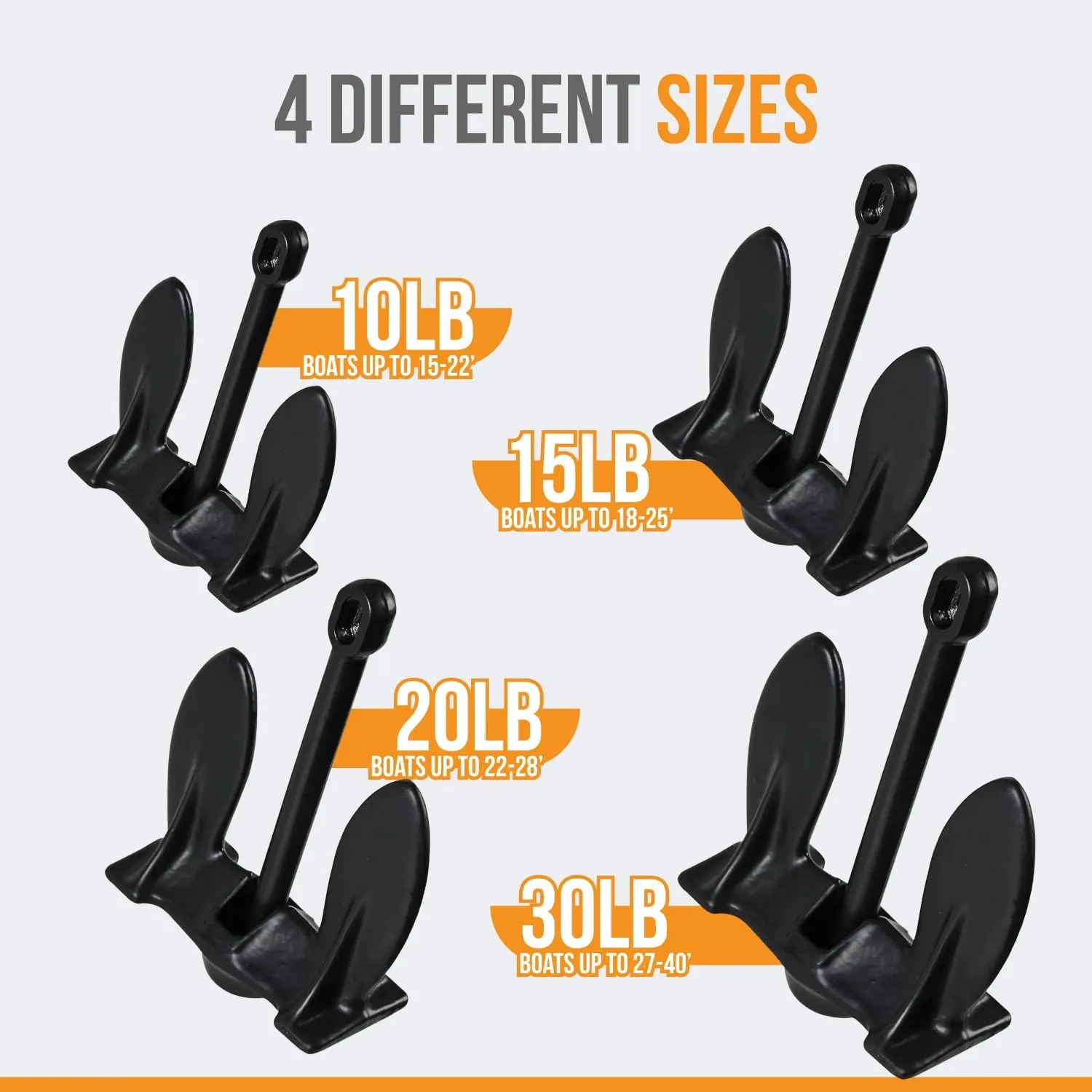 Anchor-Man Navy Anchor (10lb 15lb 20lb 30lb)  Black Vinyl Coated Naval Anchors for Boats with Impressive Holding Power - Prevents Rust, and Scratches