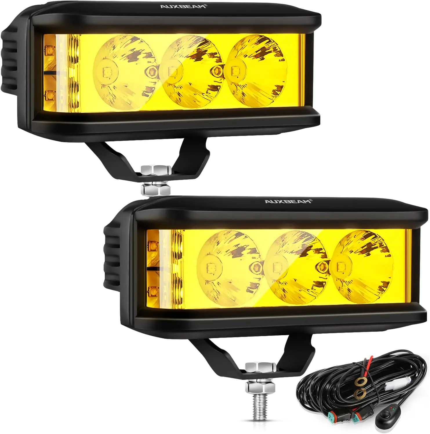 Auxbeam 5inch 68W Amber Fog Light Side Shooter LED Light Bar with Golden Yellow Spot Flood Combo Beam, Waterproof Offroad Fog Light for UTV ATV Jeep Wrangler Motor Truck Boat