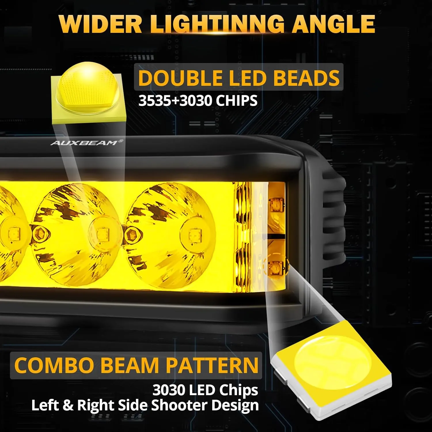 Auxbeam 5inch 68W Amber Fog Light Side Shooter LED Light Bar with Golden Yellow Spot Flood Combo Beam, Waterproof Offroad Fog Light for UTV ATV Jeep Wrangler Motor Truck Boat