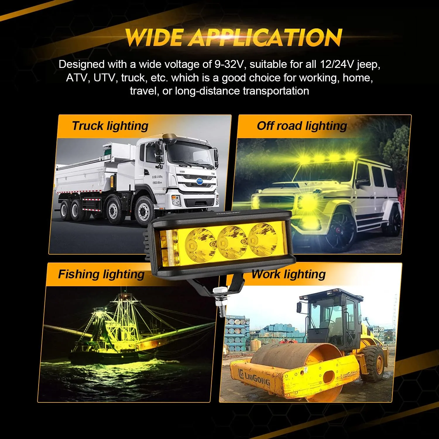 Auxbeam 5inch 68W Amber Fog Light Side Shooter LED Light Bar with Golden Yellow Spot Flood Combo Beam, Waterproof Offroad Fog Light for UTV ATV Jeep Wrangler Motor Truck Boat