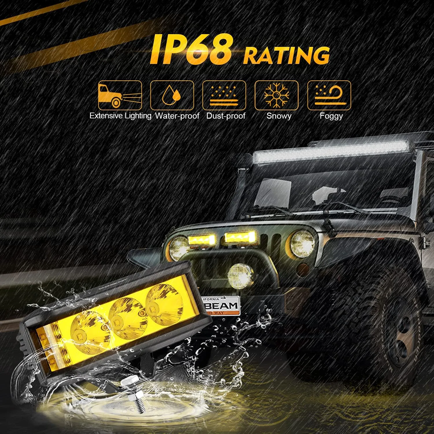 Auxbeam 5inch 68W Amber Fog Light Side Shooter LED Light Bar with Golden Yellow Spot Flood Combo Beam, Waterproof Offroad Fog Light for UTV ATV Jeep Wrangler Motor Truck Boat