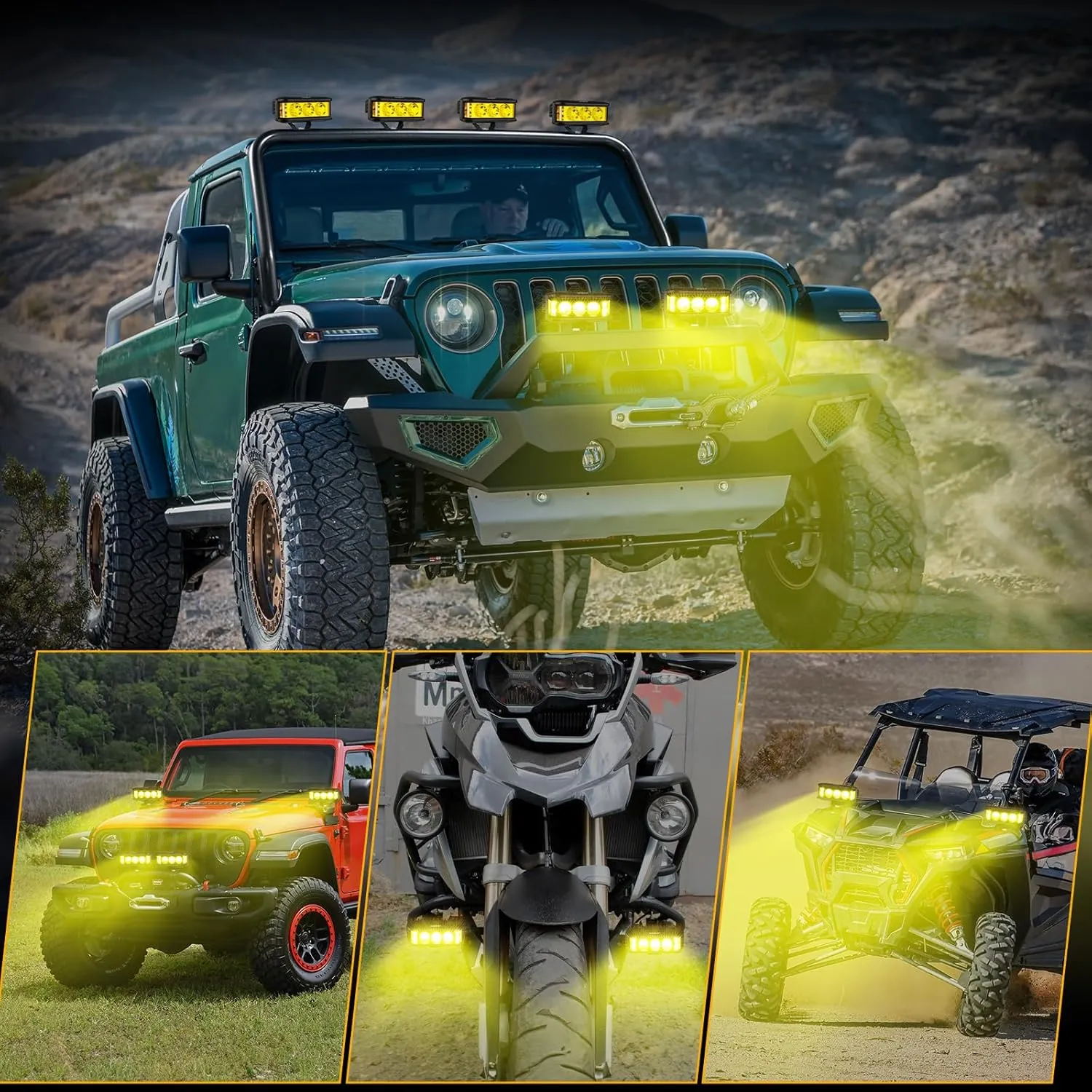 Auxbeam 5inch 68W Amber Fog Light Side Shooter LED Light Bar with Golden Yellow Spot Flood Combo Beam, Waterproof Offroad Fog Light for UTV ATV Jeep Wrangler Motor Truck Boat