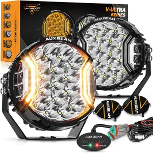Auxbeam V-Ultra Series 7 Inch Round LED Pods, Amber DRL Light Bar, 270 Degree Side Shooter, 226W 26800LM Offroad Spot Lights with Covers, for Pickup Truck Jeep ATV UTV SUV, Pair