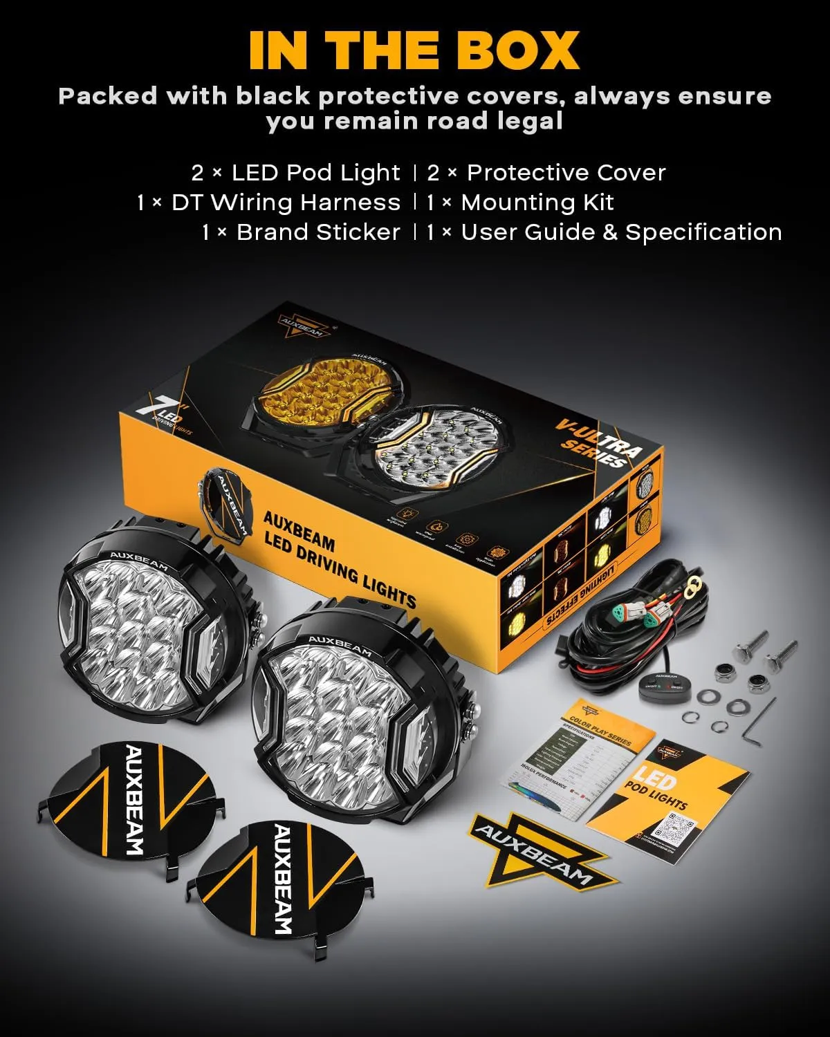 Auxbeam V-Ultra Series 7 Inch Round LED Pods, Amber DRL Light Bar, 270 Degree Side Shooter, 226W 26800LM Offroad Spot Lights with Covers, for Pickup Truck Jeep ATV UTV SUV, Pair
