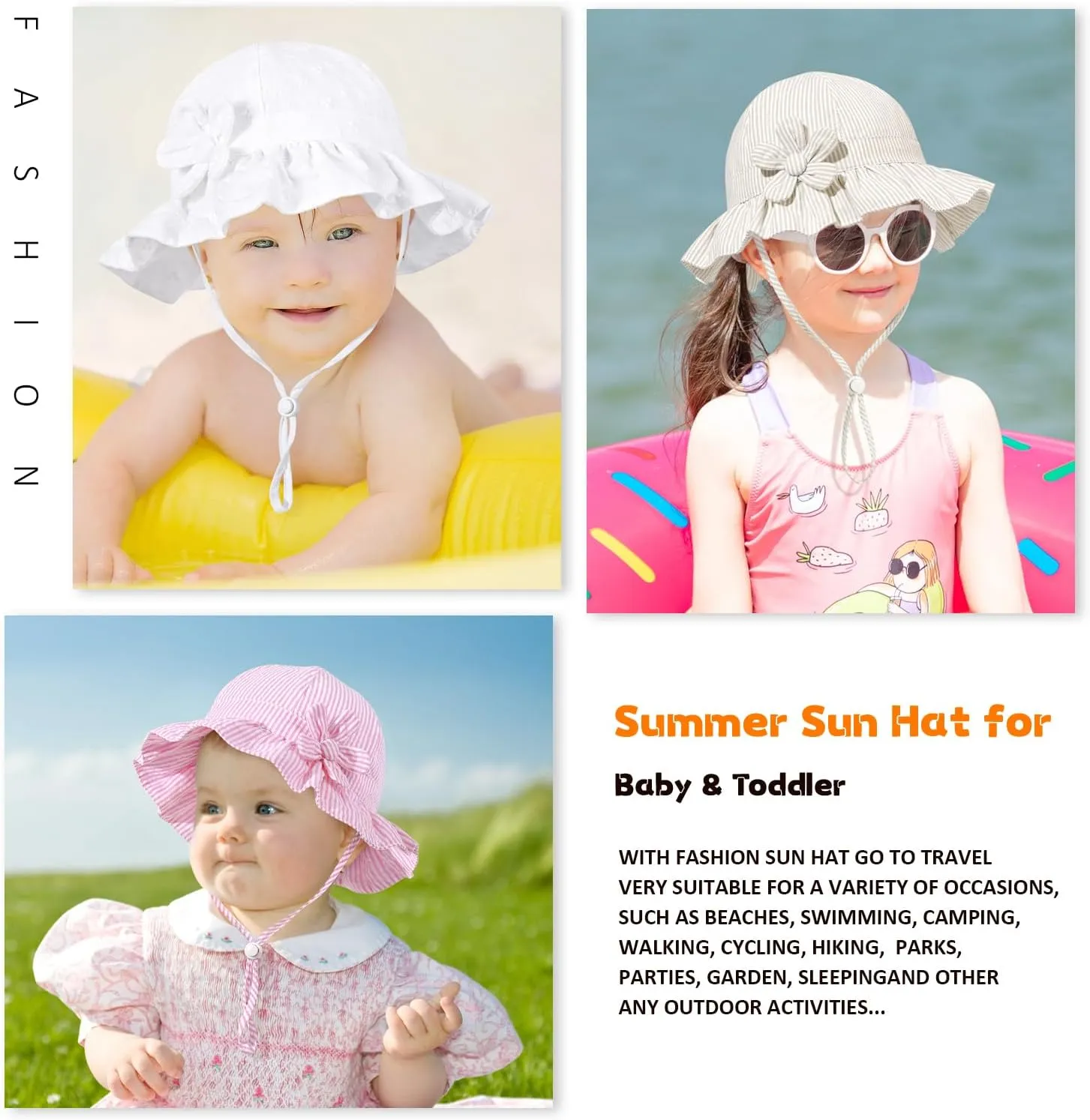Baby Girl Wide Brim Bucket Hats with UPF 50  Outdoor Adjustable Beach Hat with Sun Hat