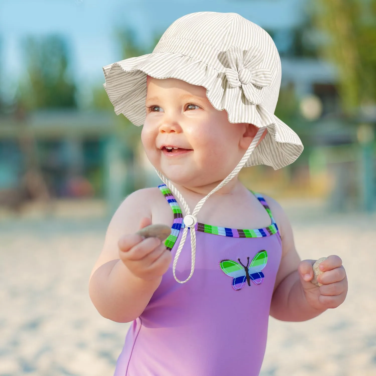 Baby Girl Wide Brim Bucket Hats with UPF 50  Outdoor Adjustable Beach Hat with Sun Hat