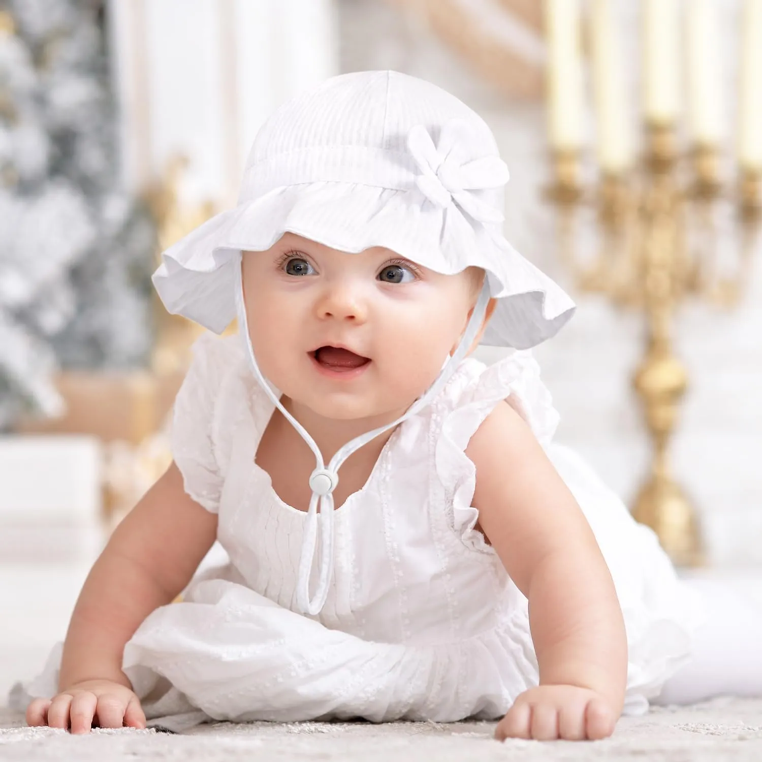 Baby Girl Wide Brim Bucket Hats with UPF 50  Outdoor Adjustable Beach Hat with Sun Hat
