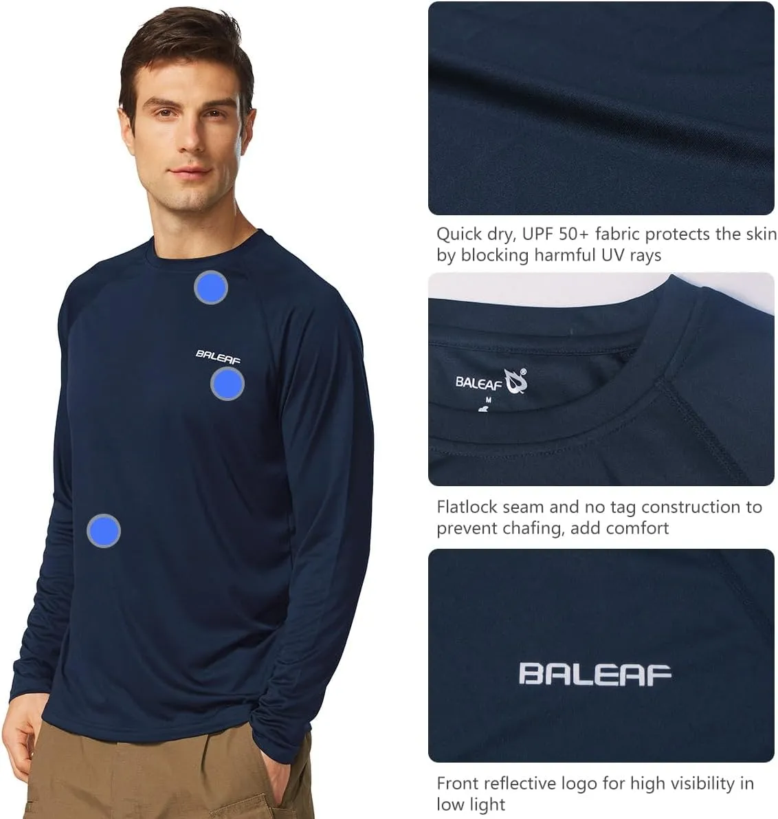 baleaf Men's Sun Protection Shirts UV SPF UPF 50  Long Sleeve Rash Guard Fishing Running Quick Dry Lightweight