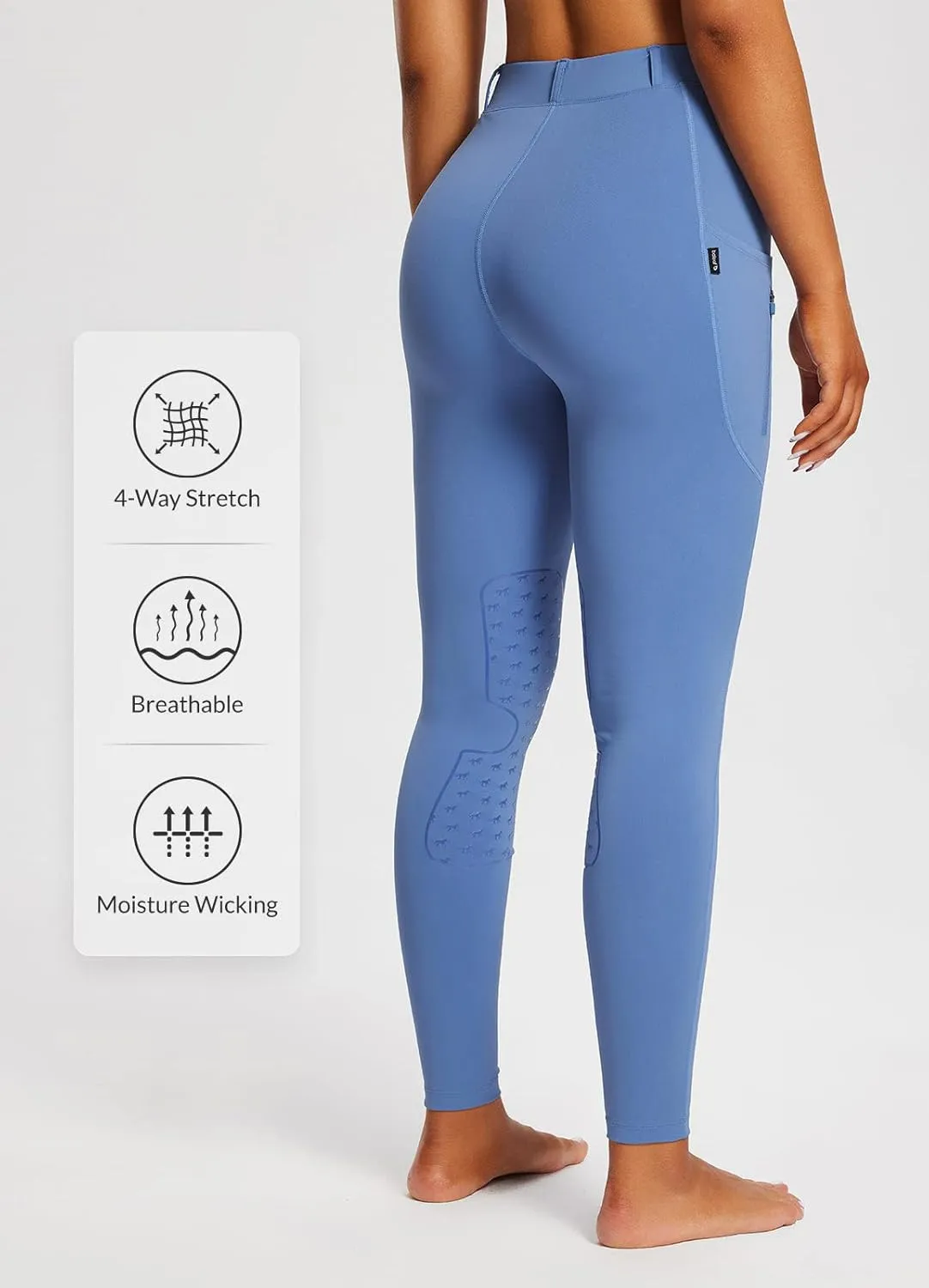 baleaf Women's Riding Pants Equestrian Breeches Knee-Patch Horse Riding Tights Horseback Belt Loops Pockets UPF50 