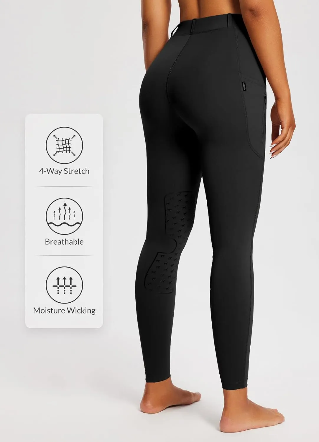 baleaf Women's Riding Pants Equestrian Breeches Knee-Patch Horse Riding Tights Horseback Belt Loops Pockets UPF50 