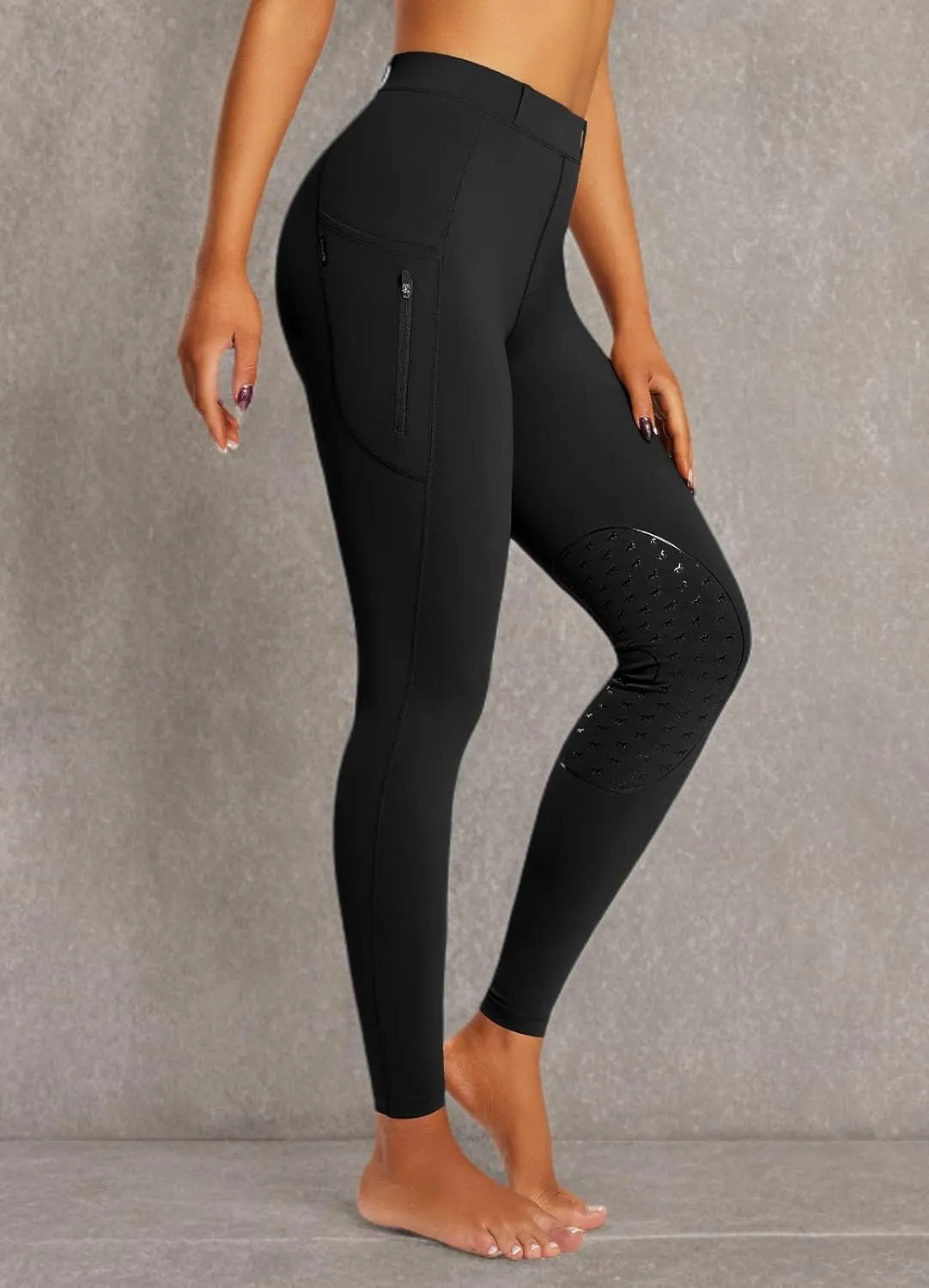 baleaf Women's Riding Pants Equestrian Breeches Knee-Patch Horse Riding Tights Horseback Belt Loops Pockets UPF50 