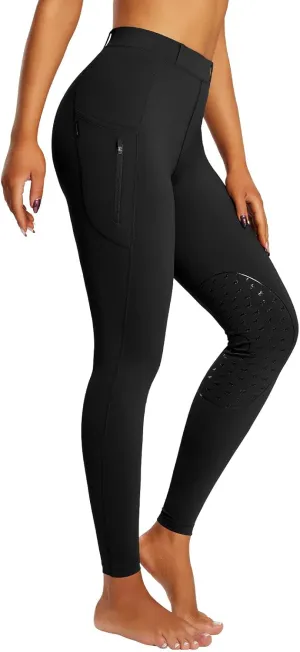 baleaf Women's Riding Pants Equestrian Breeches Knee-Patch Horse Riding Tights Horseback Belt Loops Pockets UPF50 