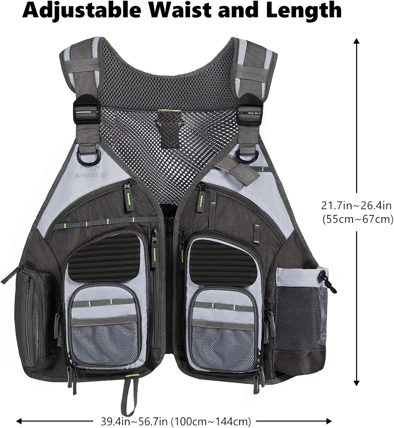 BASSDASH Strap Fishing Vest Adjustable for Men and Women, for Fly Bass Fishing and Outdoor Activities