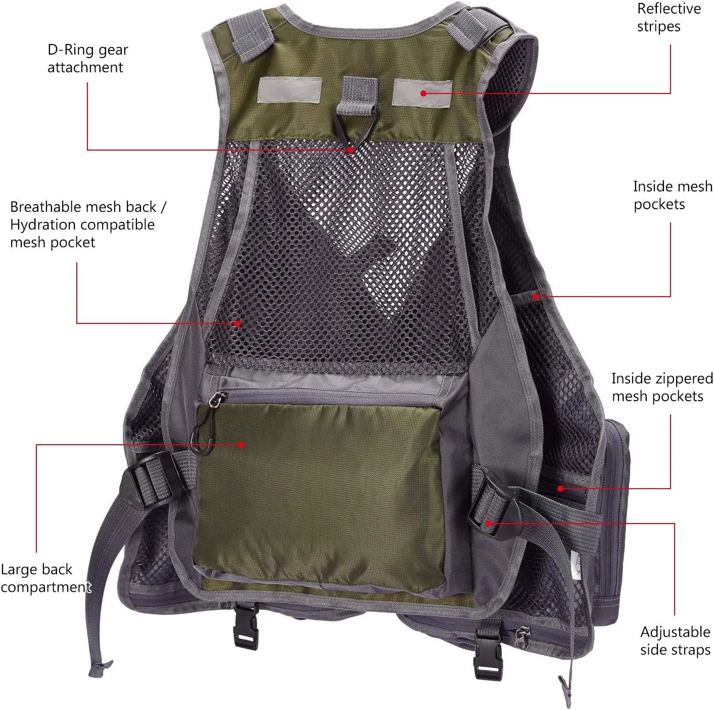 BASSDASH Strap Fishing Vest Adjustable for Men and Women, for Fly Bass Fishing and Outdoor Activities