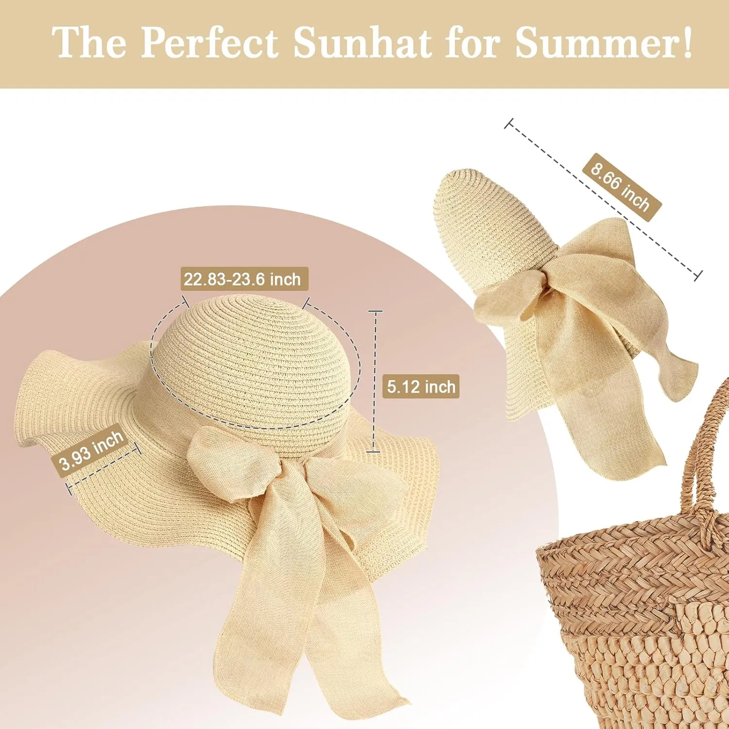 Beach Sun Straw Hats for Women, UPF 50  UV Sun Protection Wide Brim Summer Straw Hat Foldable Packable Roll up Cap