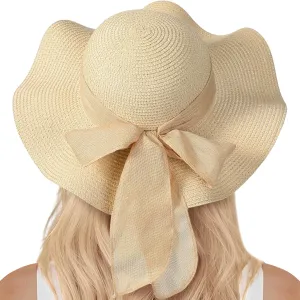 Beach Sun Straw Hats for Women, UPF 50  UV Sun Protection Wide Brim Summer Straw Hat Foldable Packable Roll up Cap
