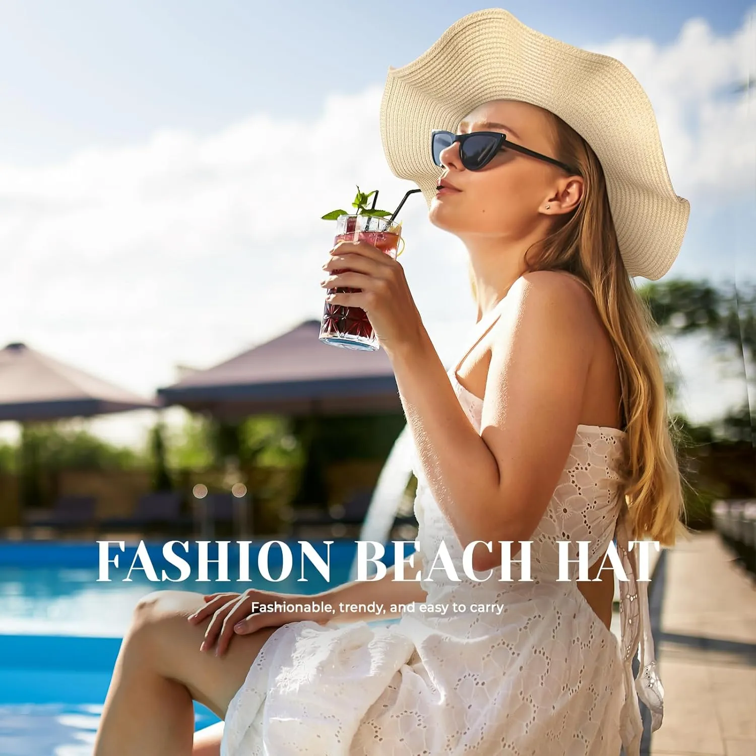 Beach Sun Straw Hats for Women, UPF 50  UV Sun Protection Wide Brim Summer Straw Hat Foldable Packable Roll up Cap