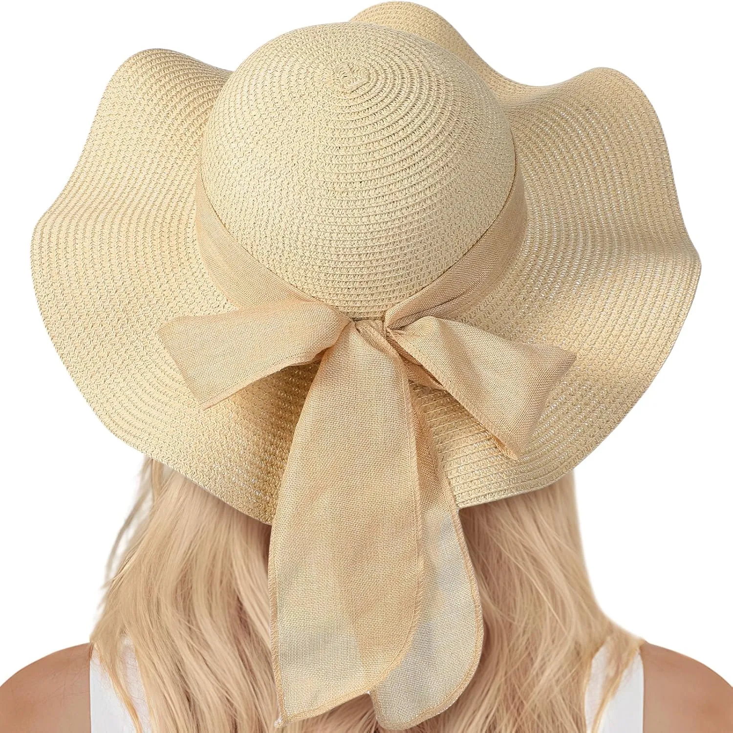 Beach Sun Straw Hats for Women, UPF 50  UV Sun Protection Wide Brim Summer Straw Hat Foldable Packable Roll up Cap