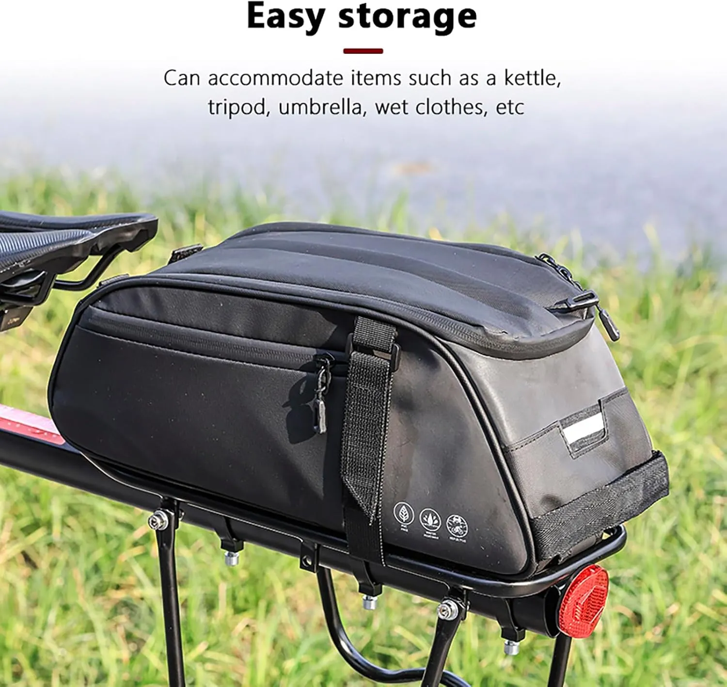 Bike Rack Bag, Reflective Waterproof Bike Bags for Bicycles Rear Rack, 8L Bike Trunk Bag with Multi-Pocket, Bike Backpack with Shoulder Strap for Outdoor Cycling, Commuting