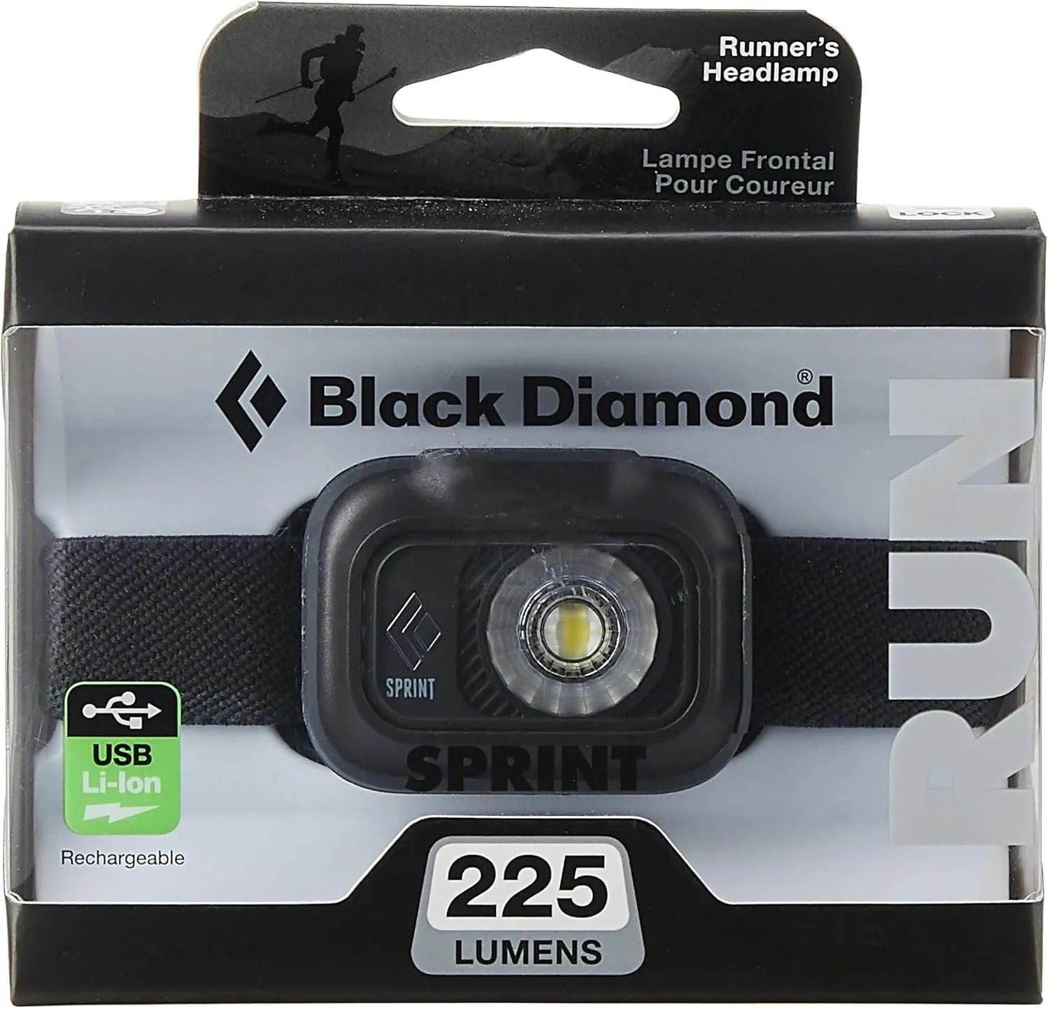BLACK DIAMOND Sprint 225 Lumen Rechargeable LED Headlamp for Running, Camping, Hiking, Compact and Lighweight