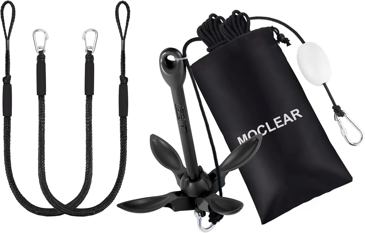 Boat Mooring & Anchoring Bundle - 4ft Heavy Duty Bungee Dock Lines (2 Pack, Black)   Foldable Grapnel Anchor for Kayaks, Canoes, SUPs, Jet Skis, Small Boats(3.5lb, Black)