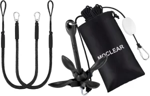 Boat Mooring & Anchoring Bundle - 4ft Heavy Duty Bungee Dock Lines (2 Pack, Black)   Foldable Grapnel Anchor for Kayaks, Canoes, SUPs, Jet Skis, Small Boats(3.5lb, Black)