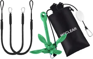 Boat Mooring & Anchoring Bundle - 4ft Heavy Duty Bungee Dock Lines (2 Pack, Black)   Foldable Grapnel Anchor for Kayaks, Canoes, SUPs, Jet Skis, Small Boats(3.5lb, Green)
