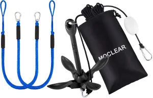 Boat Mooring & Anchoring Bundle - 4ft Heavy Duty Bungee Dock Lines (2 Pack, Blue)   Foldable Grapnel Anchor for Kayaks, Canoes, SUPs, Jet Skis, Small Boats(3.5lb, Black)