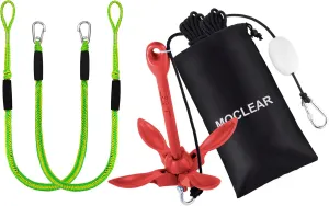 Boat Mooring & Anchoring Bundle - 4ft Heavy Duty Bungee Dock Lines (2 Pack, Green)   Foldable Grapnel Anchor for Kayaks, Canoes, SUPs, Jet Skis, Small Boats(3.5lb, Red)