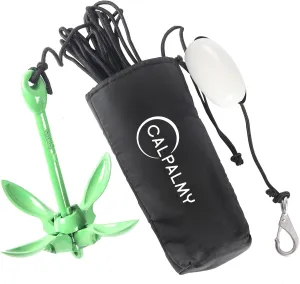 CALPALMY Folding Anchor with Rope Kit, 3.5lbs Versatile Grapnel Anchor for Inflatables Kayaks SUP Small Boats Skiffs and Canoes Trips, 32ft Marine Rope with Marker Buoy