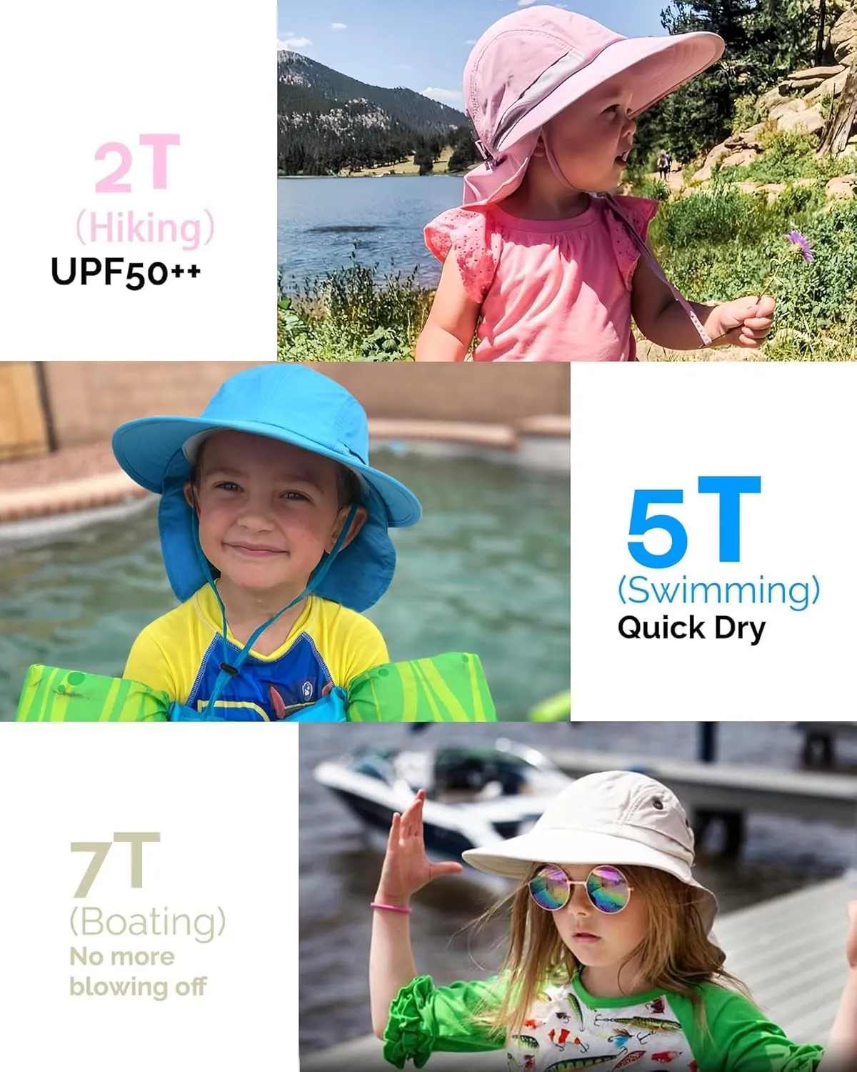 Camptrace Toddler Kids Sun Hats with Neck Flap UPF 50  UV Protection Wide Rigid Brim Boys Girls Beach Swim Sunhat