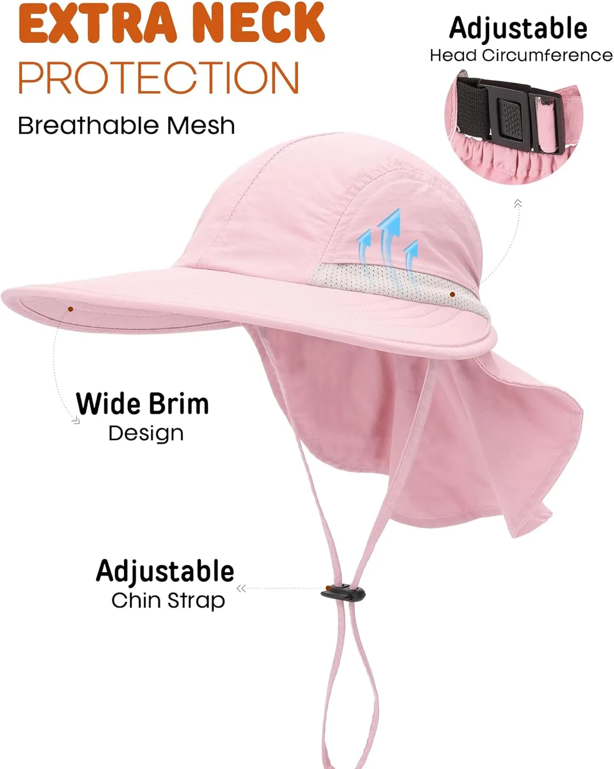 Camptrace Toddler Kids Sun Hats with Neck Flap UPF 50  UV Protection Wide Rigid Brim Boys Girls Beach Swim Sunhat